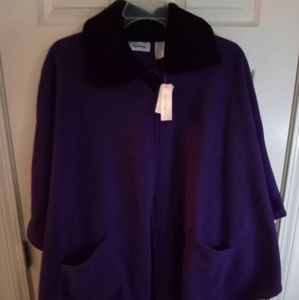 LeModa purple faux fur collar polar fleece with pockets